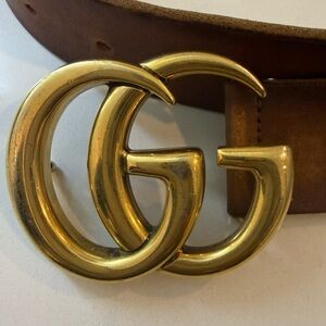 Gucci Gold and Brown Leather Belt